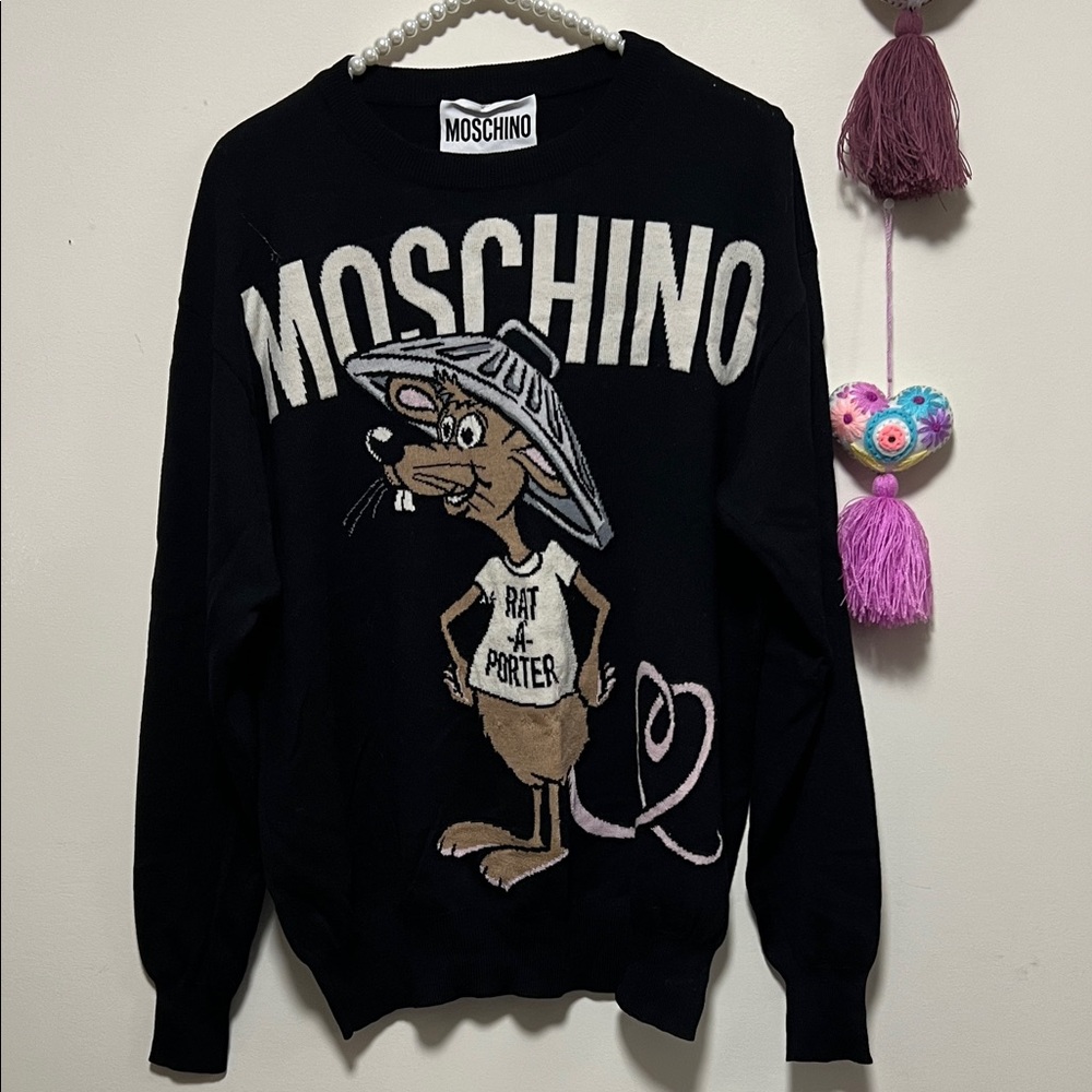 Moschino Black Sweater with Cartoon Mouse Design